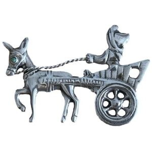 Vintage Mexican Silver 925 Donkey and Cart Pin with GenuineTurquoise Eye